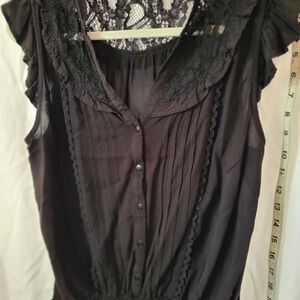 Elegant Black Lace Trim Blouse